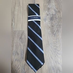 CLUB ROOM Men's Luff Stripe Tie in Black With Blue And Silver Stripes - NWT